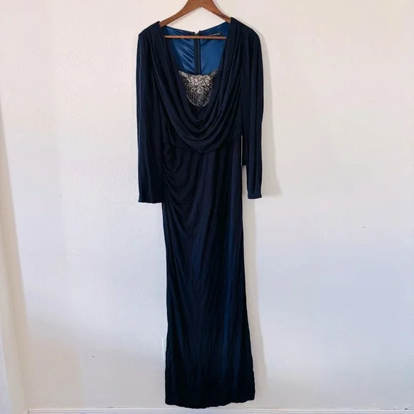 david meister blue dress New David Meister Blue Beaded One Shoulder Cocktail Dress
